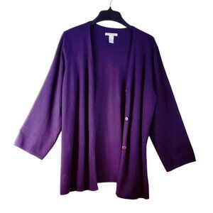 Reference Point Long Cardigan Purple Eggplant Knit Button Front Side Slit Sz 26
